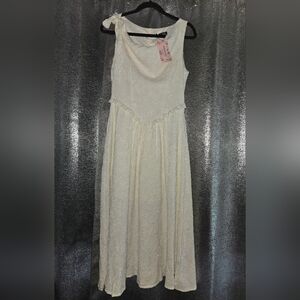 Shein Women's Jacquard Dress Sleeveless Bow And Ruffles